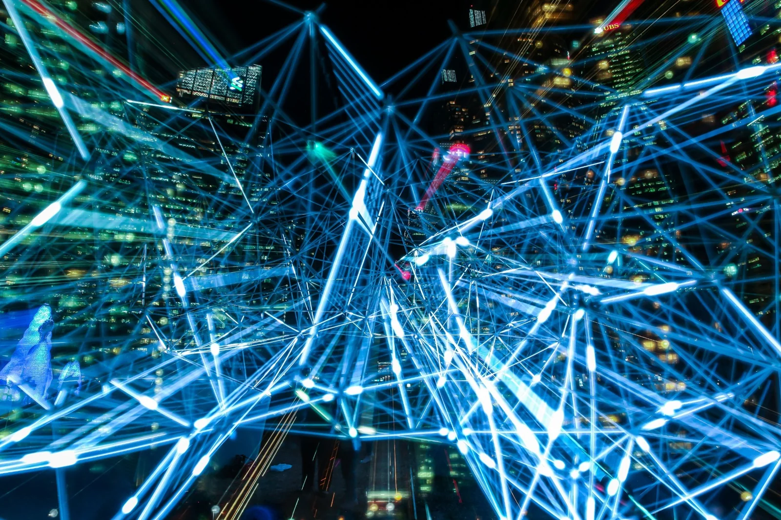 Abstract blue network of interconnected lines and light